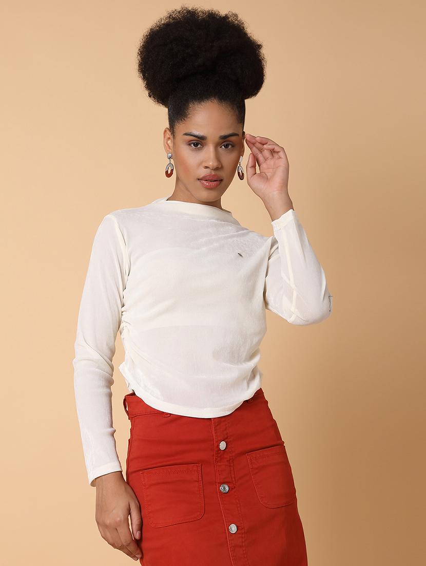 women solid mock neck ruched top - 21463719 -  Zoom Image - 0