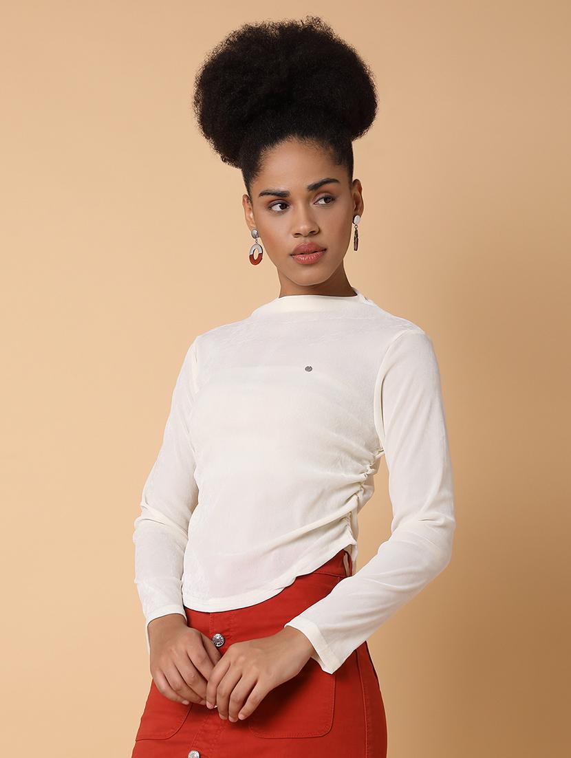 women solid mock neck ruched top - 21463719 -  Standard Image - 1