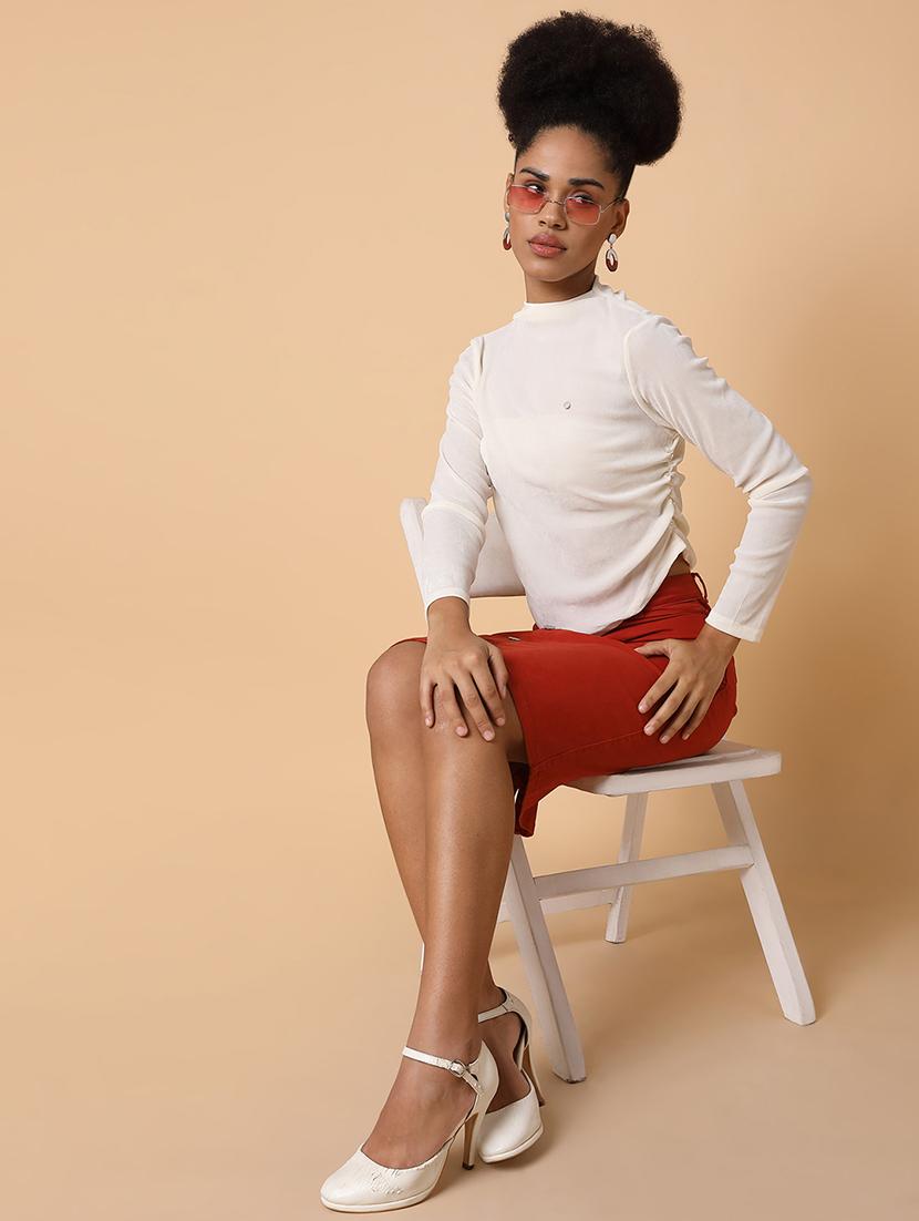 women solid mock neck ruched top - 21463719 - Standard Image - 4
