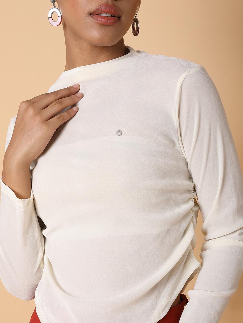 women solid mock neck ruched top - 21463719 - Standard Image - 6