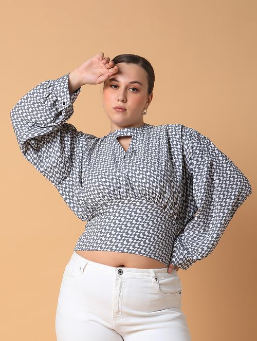 women grey crepe blouson top - 21463766 -  Standard Image - 0