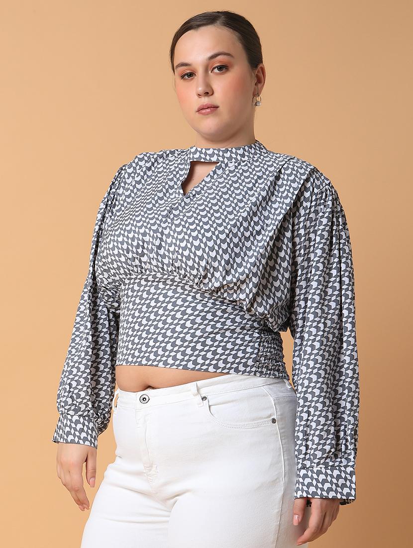 women grey crepe blouson top - 21463766 -  Standard Image - 1
