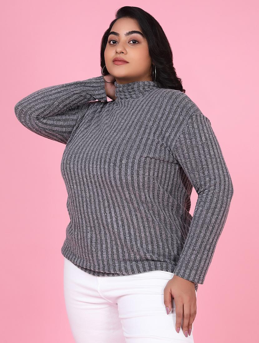 women grey acrylic plus size top - 21463777 -  Standard Image - 1