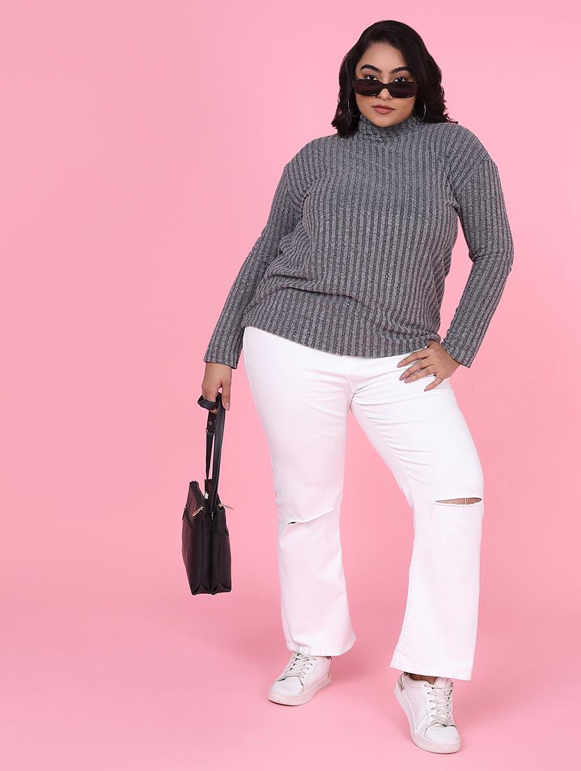 women grey acrylic plus size top - 21463777 - Standard Image - 4