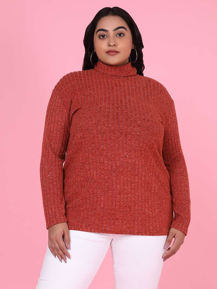 women solid long sleeves high neck pullover - 21463778 -  Zoom Image - 0