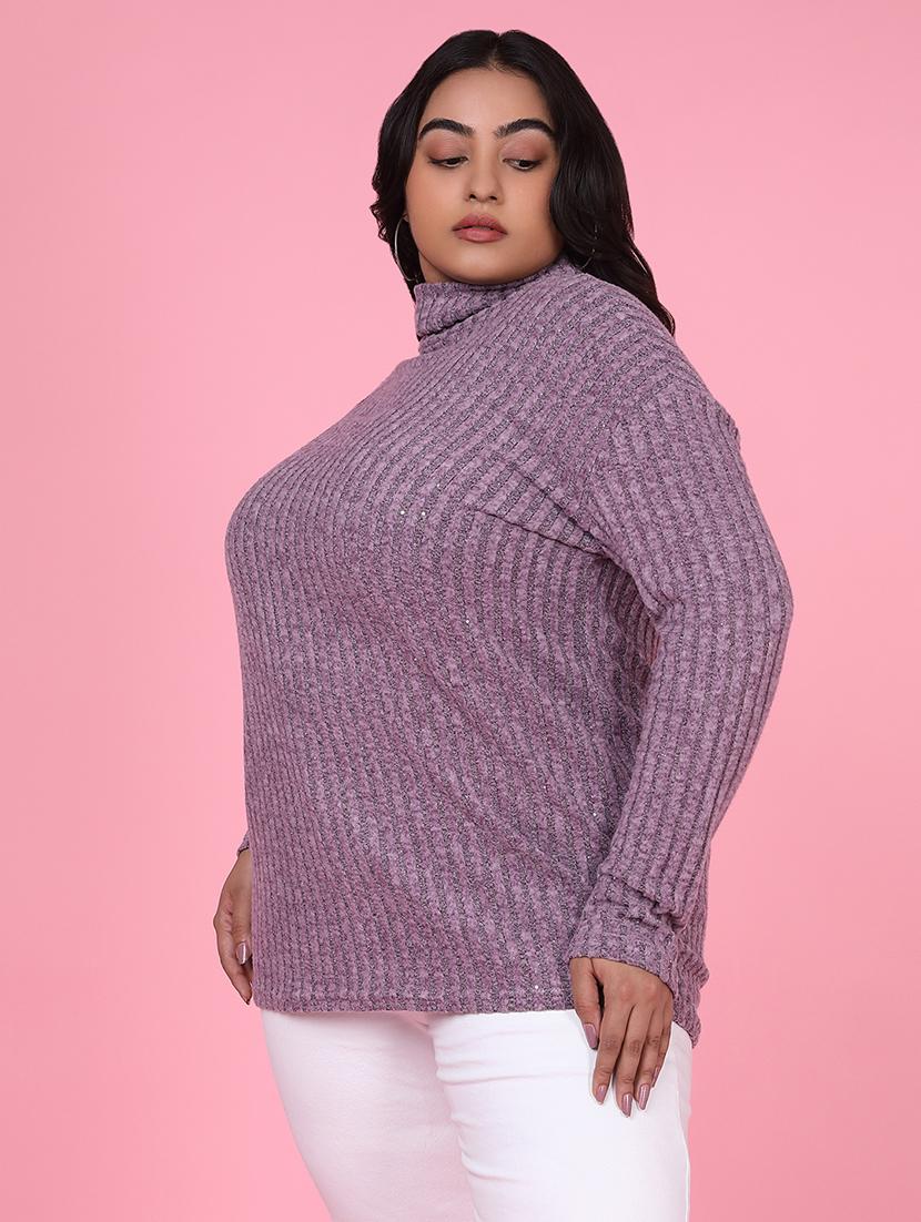 women solid long sleeves plus size pullover - 21463779 - Standard Image - 1