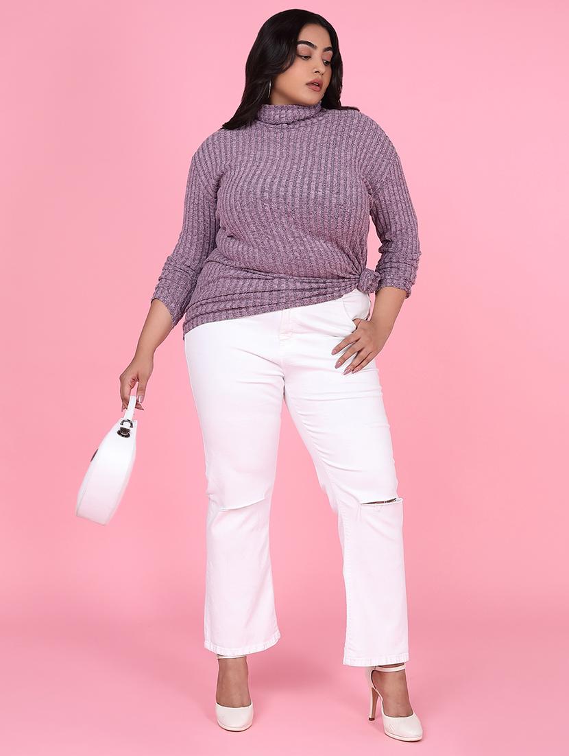 women solid long sleeves plus size pullover - 21463779 - Standard Image - 4