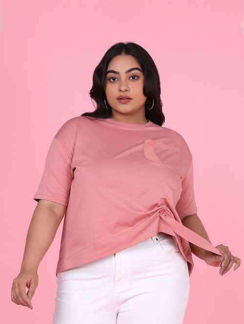 women pink cotton plus size top - 21463790 - Standard Image - 0
