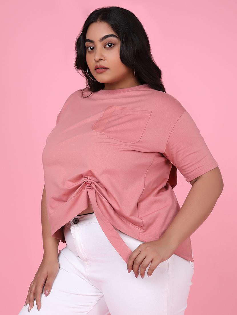 women pink cotton plus size top - 21463790 - Standard Image - 1