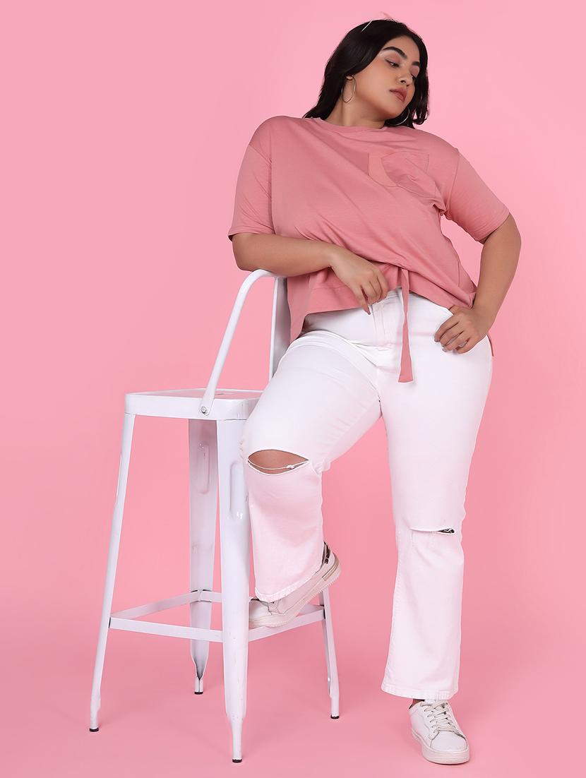 women pink cotton plus size top - 21463790 - Standard Image - 4