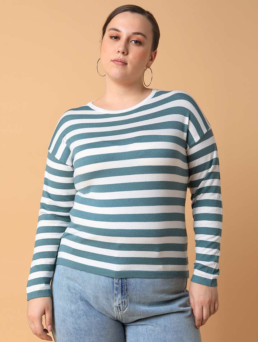 women teal acrylic plus size top - 21463798 -  Zoom Image - 0