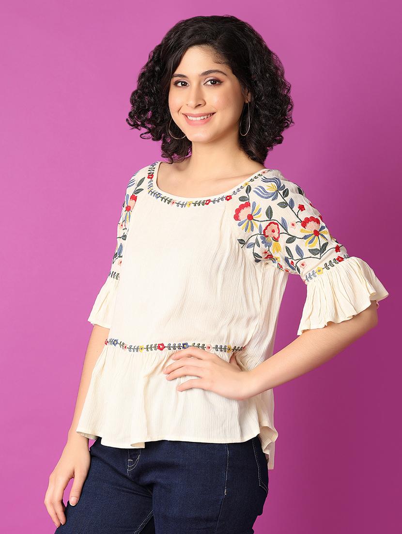 off white self-designed flared top - 21464706 -  Standard Image - 1