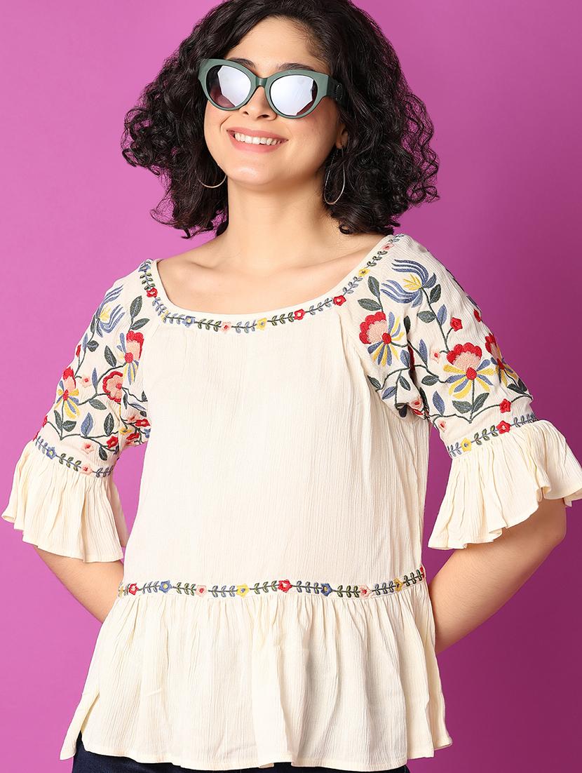 off white self-designed flared top - 21464706 - Standard Image - 4