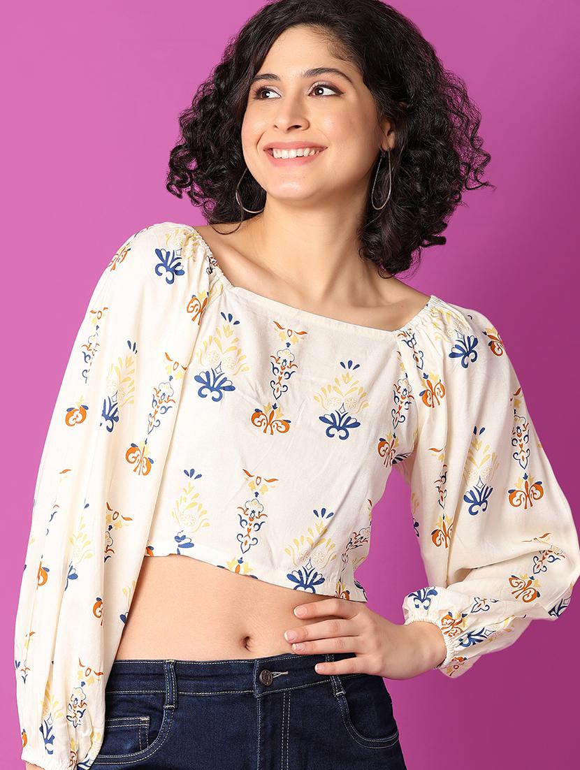 off white printed crop top - 21464708 - Standard Image - 1