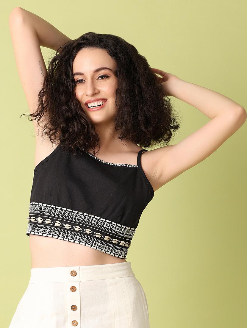 black printed crop top - 21464709 - Standard Image - 1