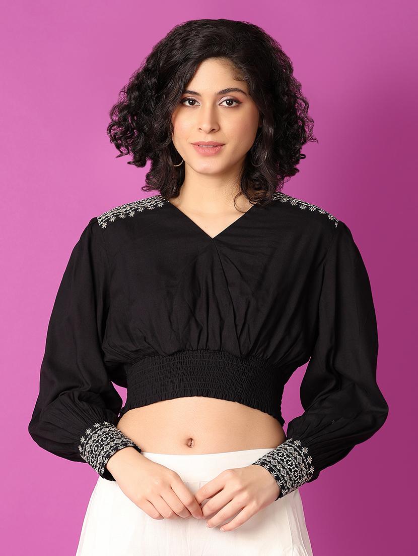 black printed crop top - 21464710 -  Zoom Image - 0