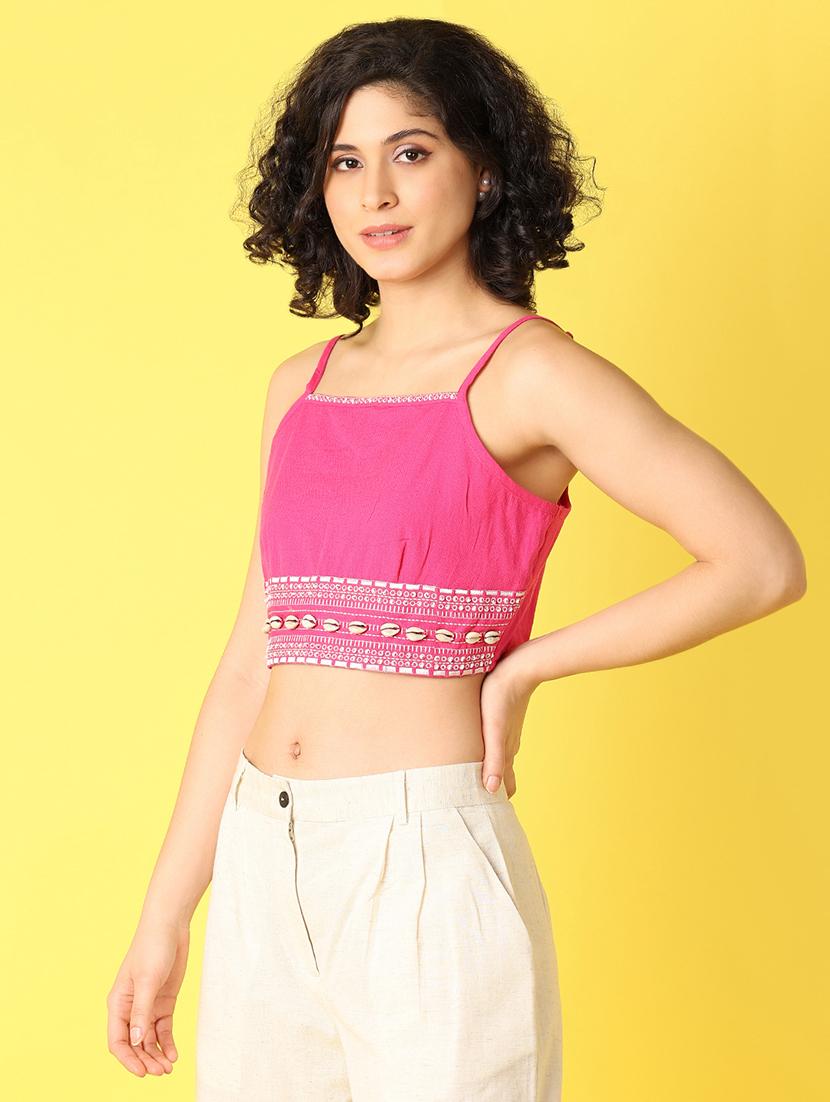 blue printed crop top - 21464711 - Standard Image - 1
