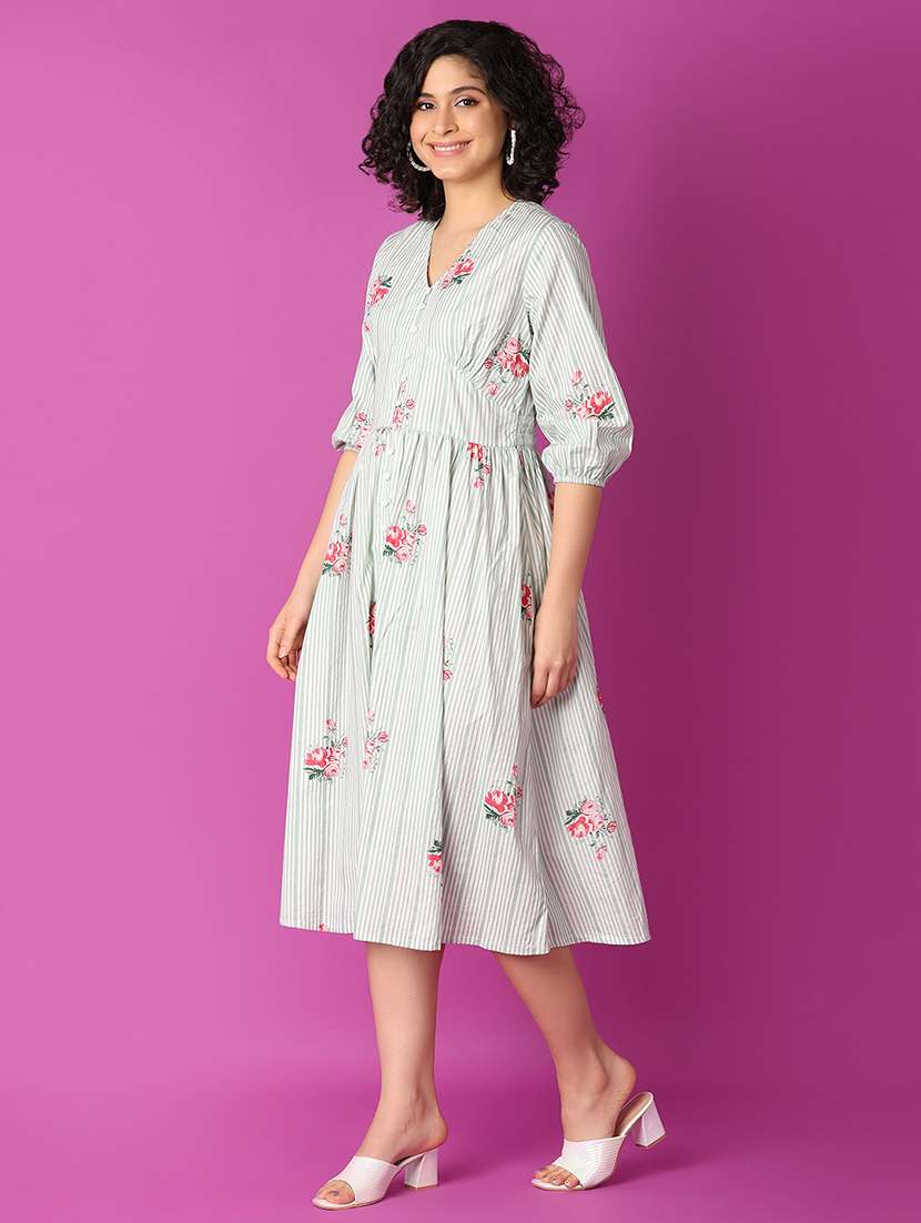 women white printed flared ethnic dress - 21464737 -  Standard Image - 1