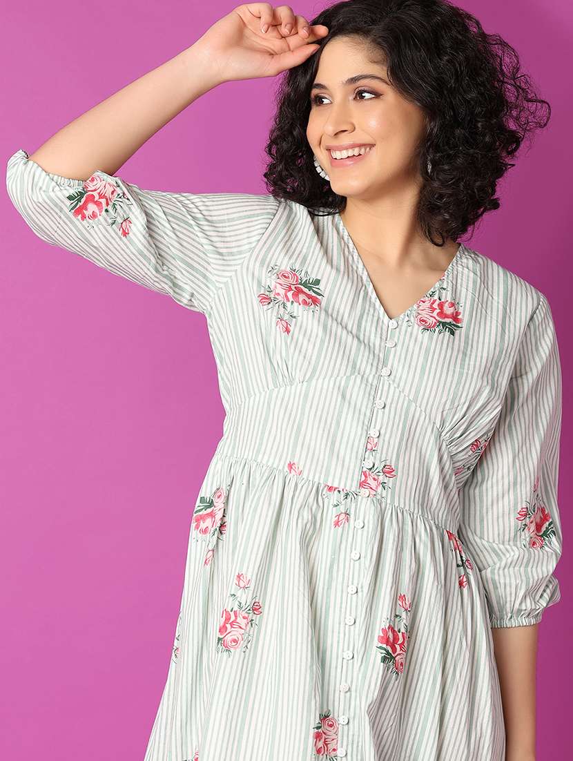 women white printed flared ethnic dress - 21464737 -  Standard Image - 4