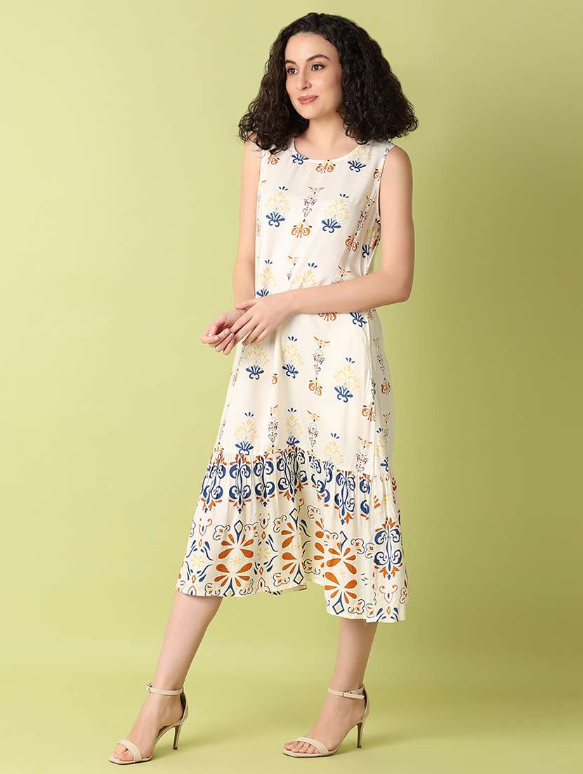 women off white printed flared ethnic dress - 21464738 -  Standard Image - 1