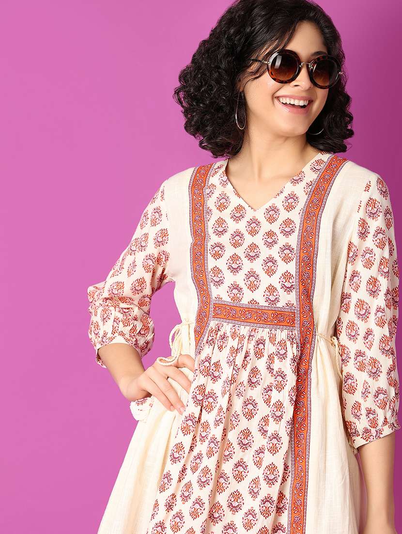 women peach printed flared ethnic dress - 21464740 -  Standard Image - 4