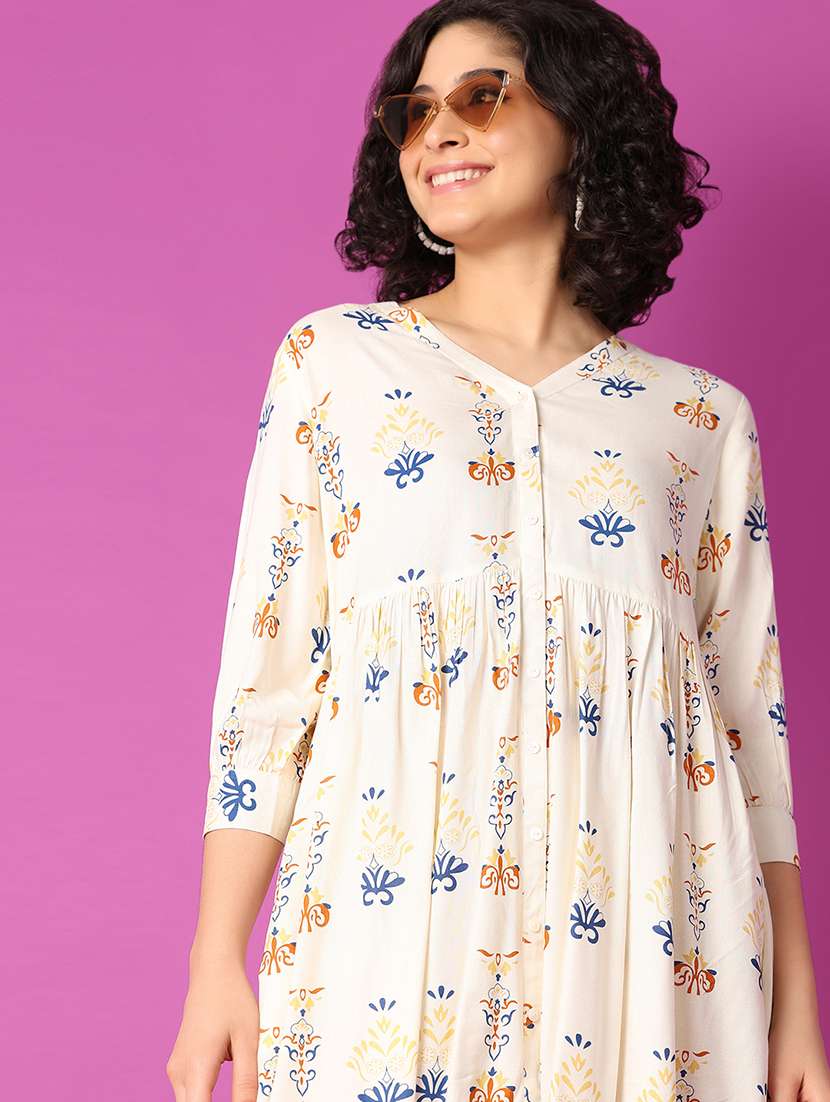 women off white printed flared ethnic dress - 21464742 -  Standard Image - 4