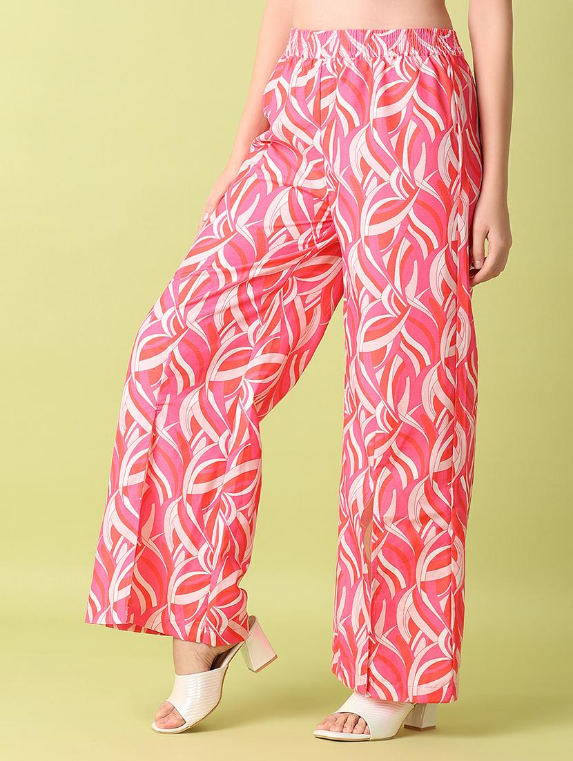 women mid-rise printed wide leg trouser - 21464750 - Standard Image - 1