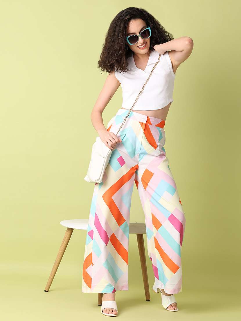 women mid-rise printed wide leg trouser - 21464752 -  Standard Image - 4