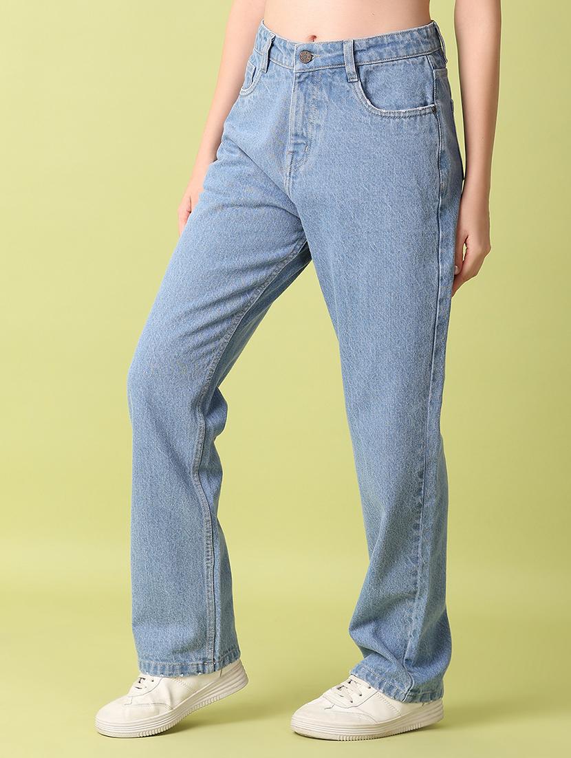 women solid high rise straight fit jeans - 21464764 - Standard Image - 1