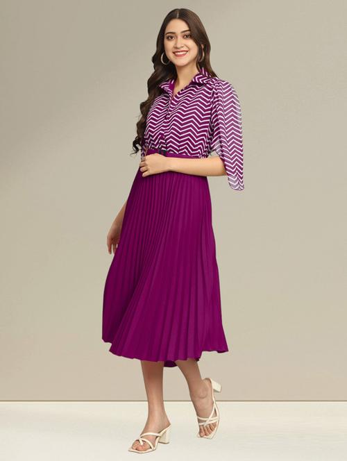 women purple polyester fit & flare dress - 21465394 - Standard Image - 0