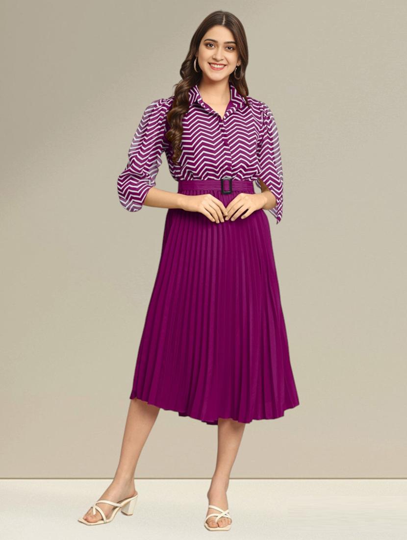 women purple polyester fit & flare dress - 21465421 -  Zoom Image - 0