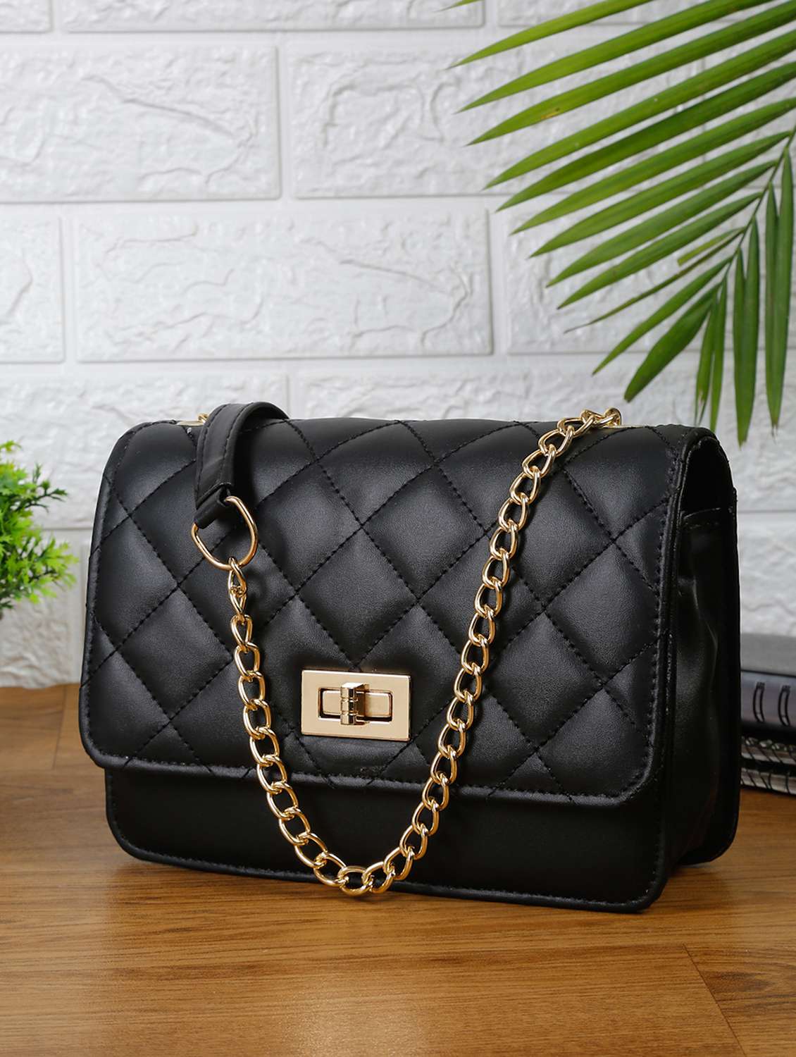black leatherette (pu) sling bag