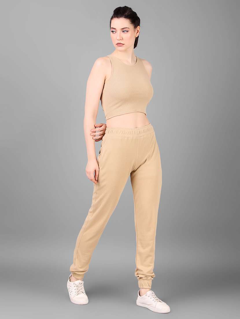 women beige solid top and trouser co-ord set - 21465534 - Standard Image - 1