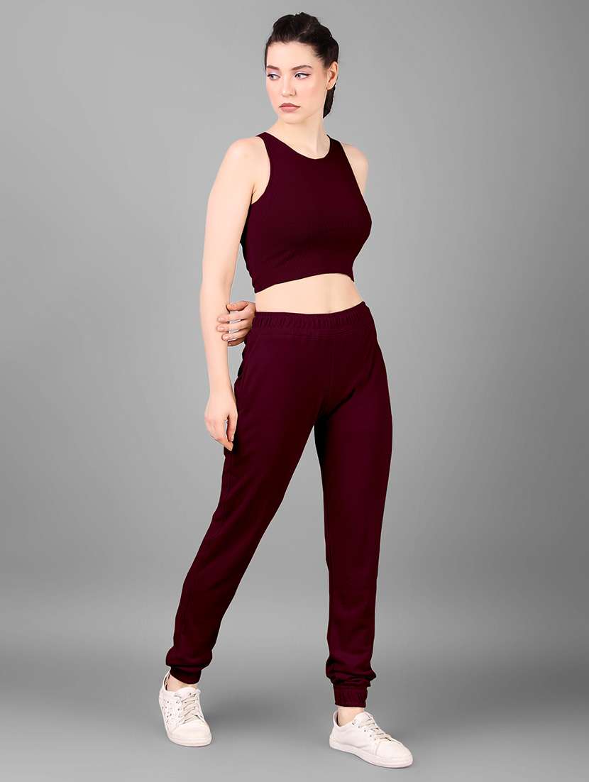 women maroon solid top and trouser co-ord set - 21465537 - Standard Image - 1