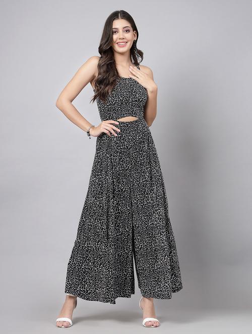 black polka dot full leg jumpsuit - 21465677 - Standard Image - 0