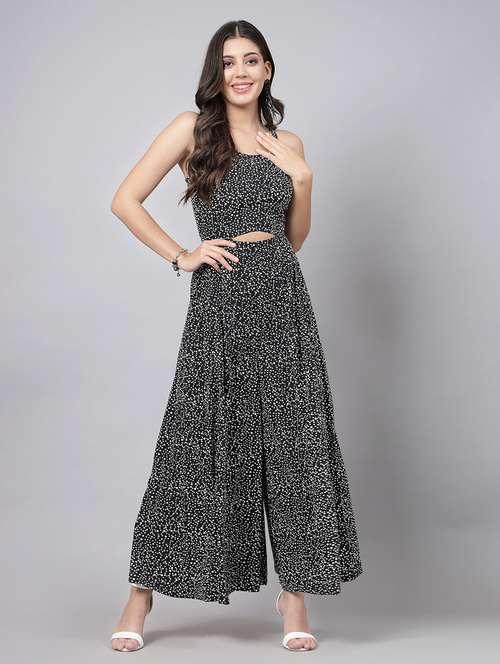 black polka dot full leg jumpsuit