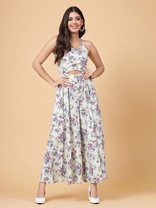 white floral printed full leg jumpsuit - 21465679 -  Standard Image - 0
