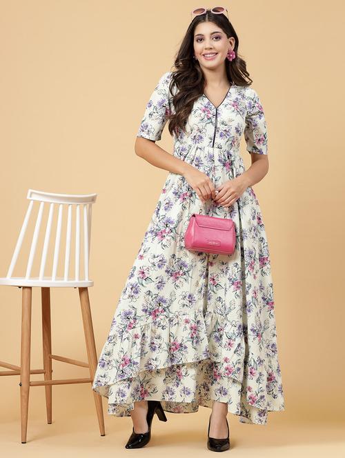 white floral printed high low dress - 21465784 -  Standard Image - 0