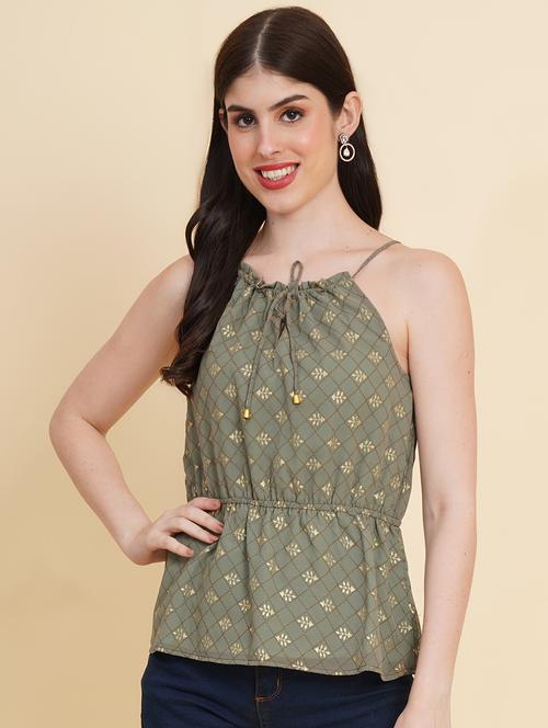 women printed halter neck peplum top - 21465794 -  Standard Image - 0