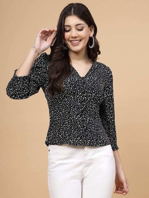 women black polka dot three quarter sleeve top - 21465797 - Standard Image - 0