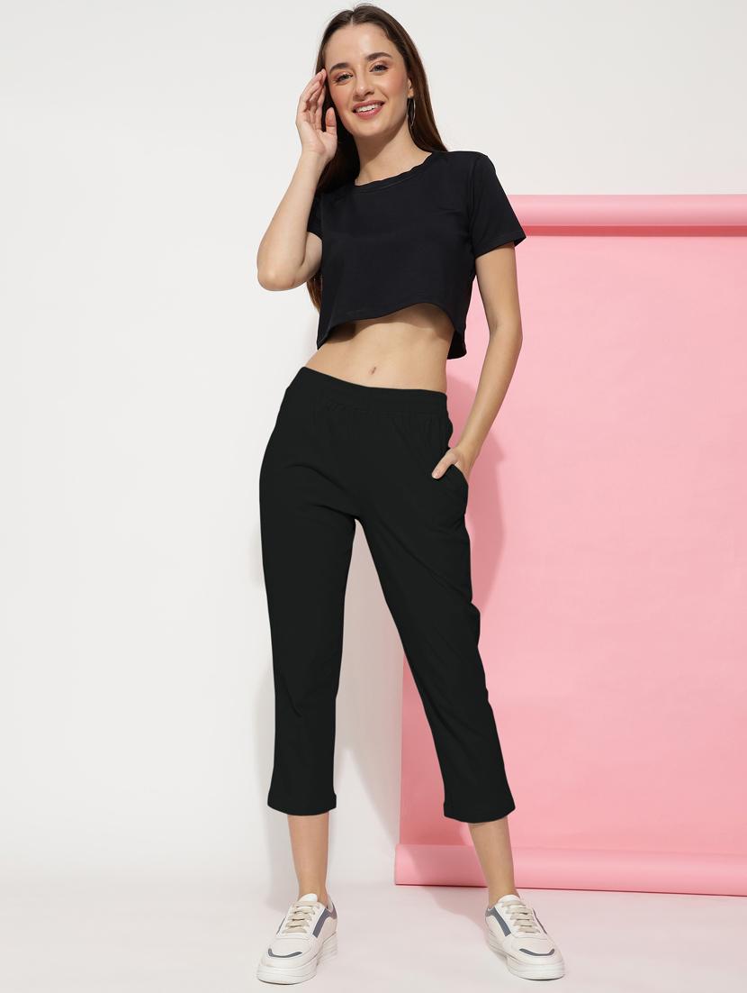 women solid mid rise calf legth trouser - 21466137 - Standard Image - 4