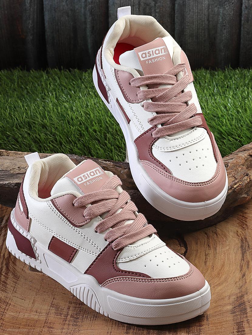 cream color block lace-up sneaker - 21466435 - Zoom Image - 0