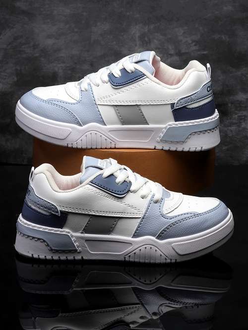blue color block lace-up sneaker