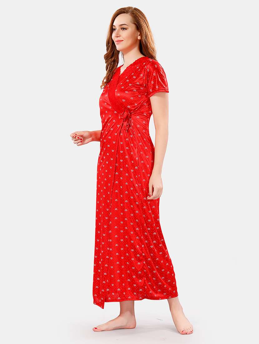 women printed nighty with robe - 21466488 -  Standard Image - 1