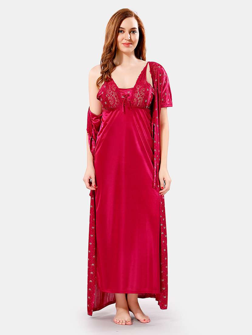women printed nighty with robe - 21466489 - Standard Image - 1