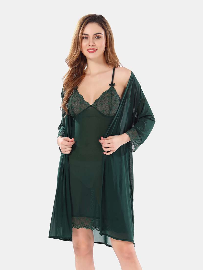 women lace detailed nighty with robe - 21466495 - Standard Image - 1