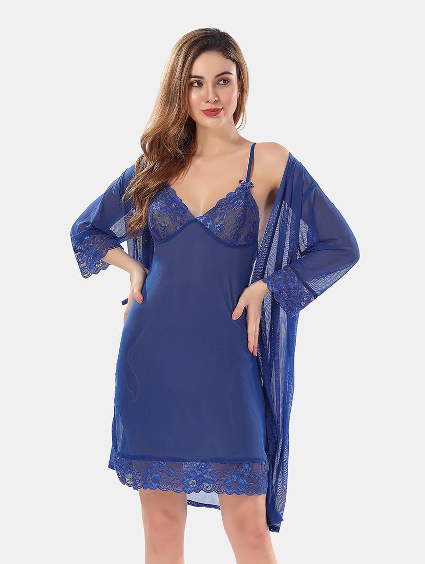 women lace detailed nighty with robe - 21466496 -  Standard Image - 1