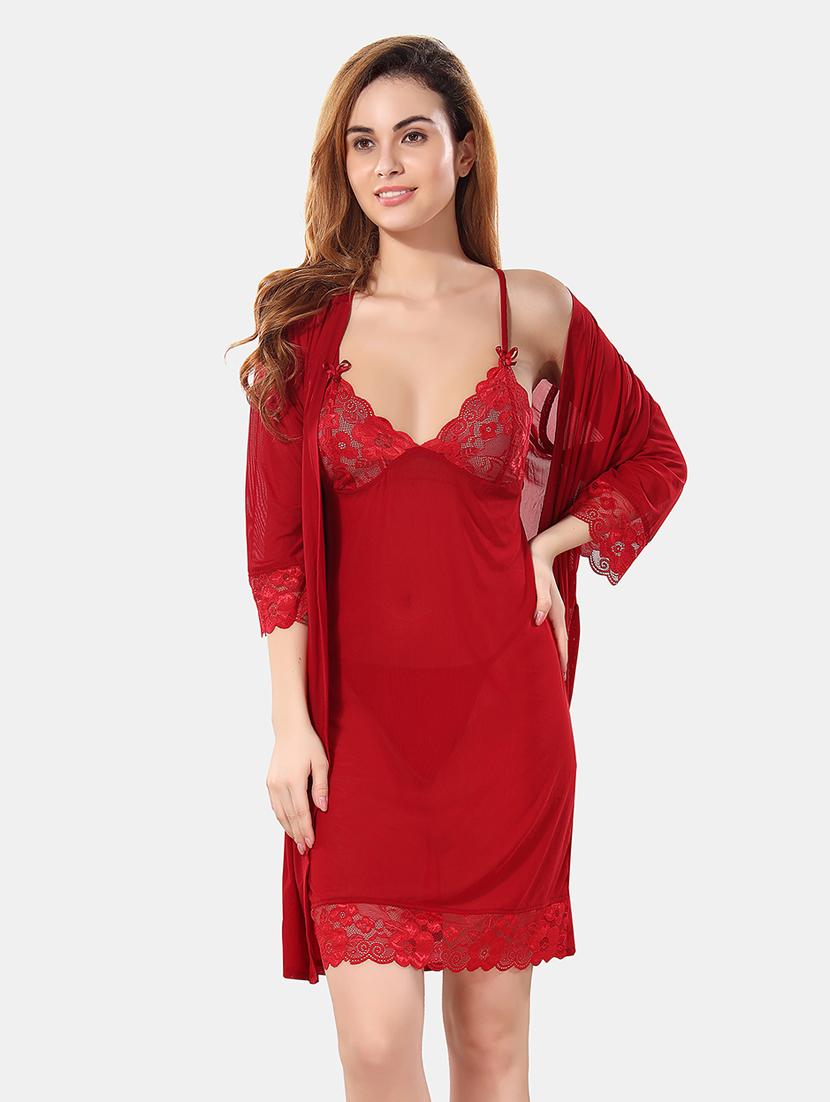 women lace detailed nighty with robe - 21466497 -  Standard Image - 1