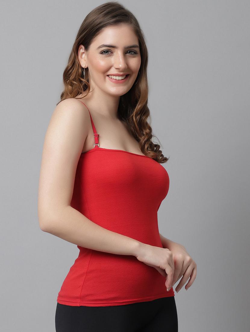 women solid red cotton camisole - 21466532 - Standard Image - 1