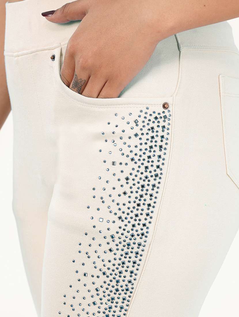 jeggings stretchable slim fit design chokri crystal work color white size-  (30-44)